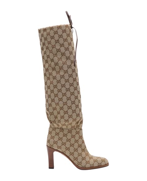 gucci gg canvas mid-heel boot|Gucci high heel boots women.